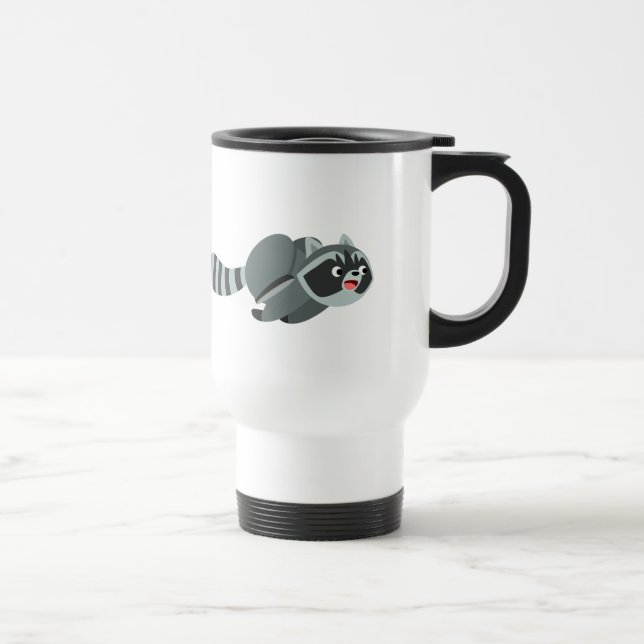 Cute Running Cartoon Raccoon Travel Mug (Right)