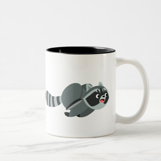 Cute Running Cartoon Raccoon Two-Tone Coffee Mug (Right)