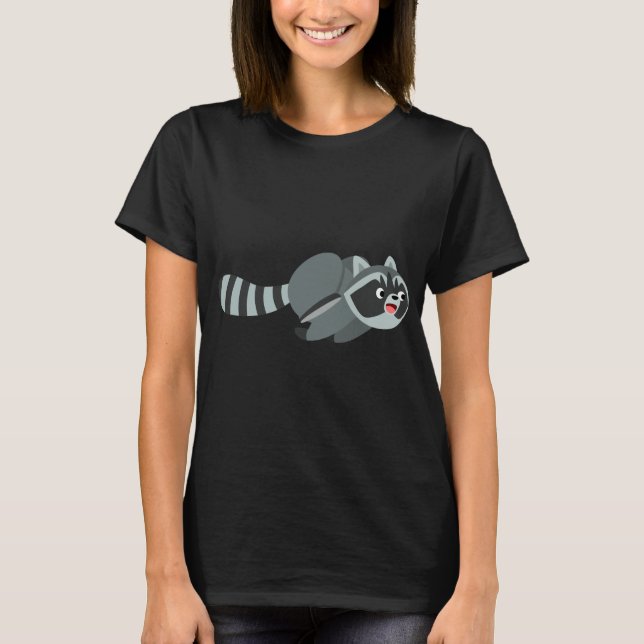 Cute Running Cartoon Raccoon Women T-Shirt (Front)