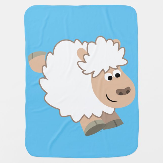 Cute Running Cartoon Sheep Baby Blanket (Front)