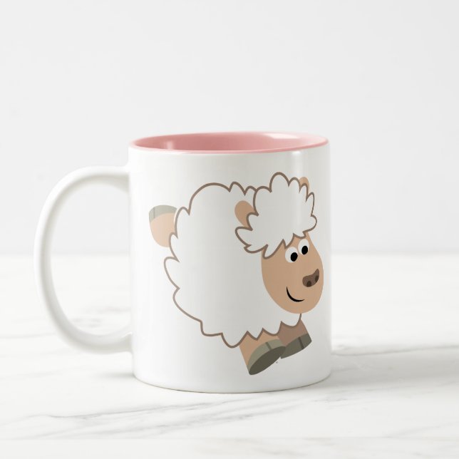 Cute Running Cartoon Sheep Two-Tone Coffee Mug (Left)