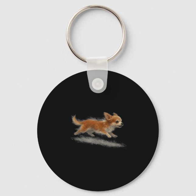 Cute running dog funny chihuahua running art meme  keychain (Front)