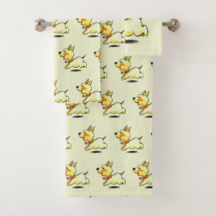 Cute Running Dog Illustration for Dog Lovers Bath Towel Set