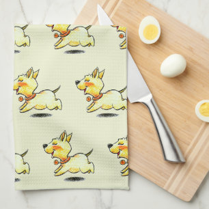 Cute Running Dog Illustration for Dog Lovers Kitchen Towel