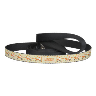 Cute Running Fox And Autumn Leaves With Name Pet Leash