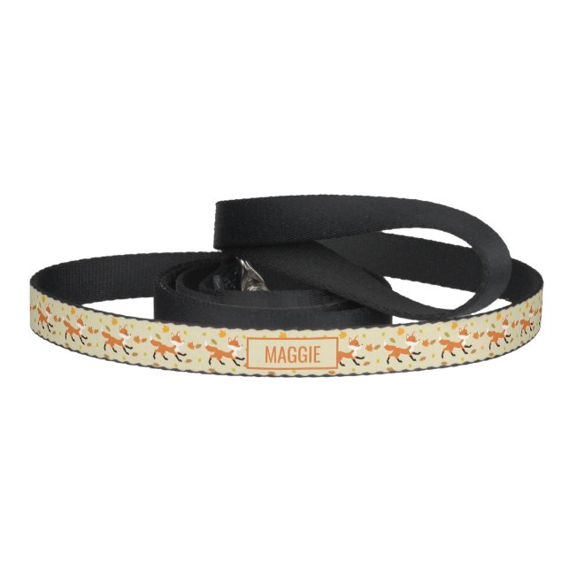 Cute Running Fox And Autumn Leaves With Name Pet Leash (Handle)