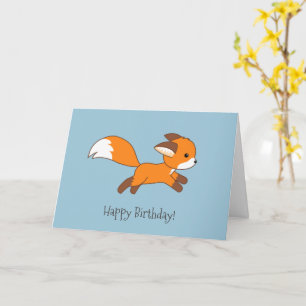 Cute Running Fox Blue Birthday Card