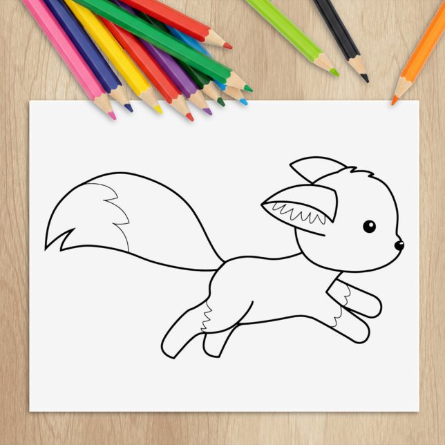Cute Running Fox Coloring Page Rubber Stamp (Creator Uploaded)