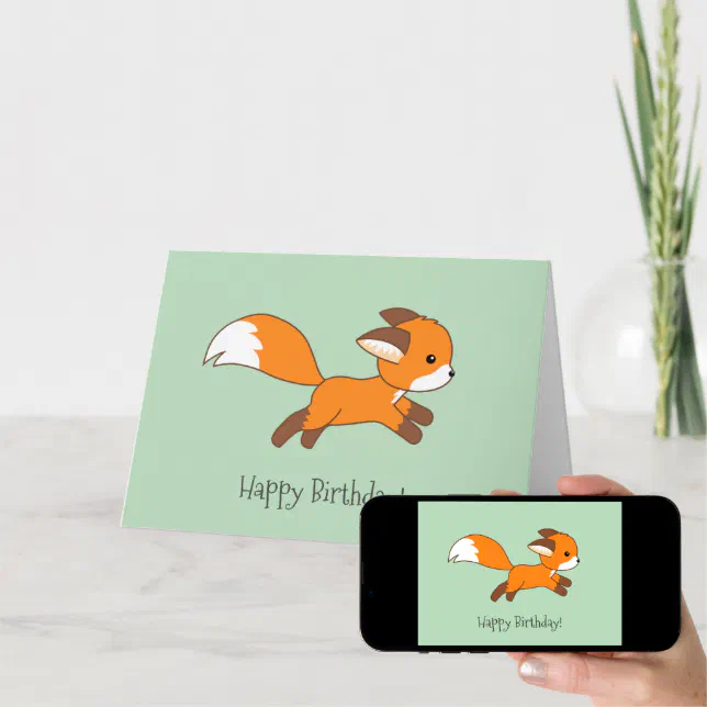 Cute Running Fox Green Birthday Card | Zazzle