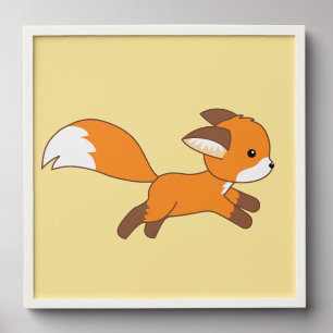 Cute Running Fox on Yellow Peel And Stick Photo Tile