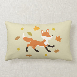 Cute Running Fox With Autumn Leaves Illustration Lumbar Pillow
