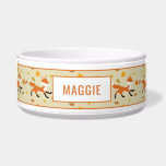 Cute Running Fox With Autumn Leaves & Name Bowl<br><div class="desc">Destei's original illustration of a cute and happy fox running together with some autumn leaves. There is also a personalizable text area for a name in orange color text.</div>