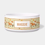 Cute Running Fox With Autumn Leaves & Name Bowl<br><div class="desc">Destei's original illustration of a cute and happy fox running together with some autumn leaves. There is also a personalizable text area for a name in orange color text.</div>