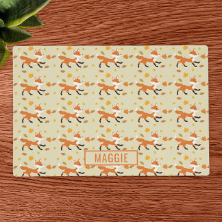 Cute Running Fox With Autumn Leaves & Name Placemat