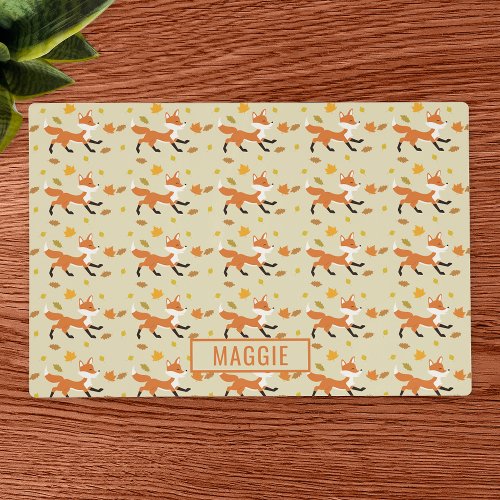 Cute Running Fox With Autumn Leaves  Name Placemat