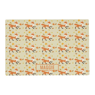 Cute Running Fox With Autumn Leaves &amp; Name Placemat