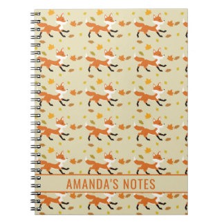 Cute Running Fox With Autumn Leaves &amp; Text Notebook