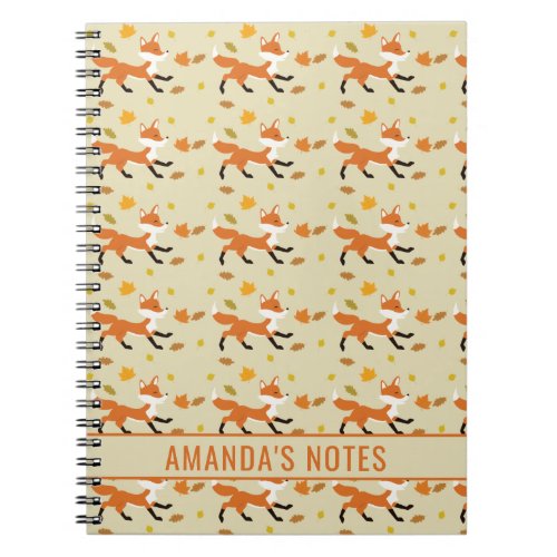 Cute Running Fox With Autumn Leaves  Text Notebook