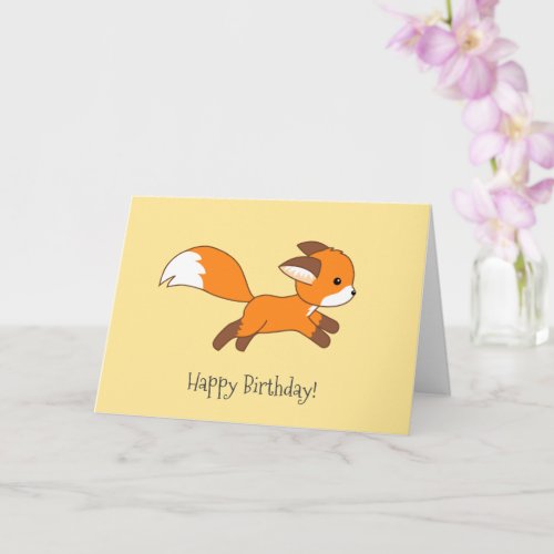 Cute Running Fox Yellow Birthday Card