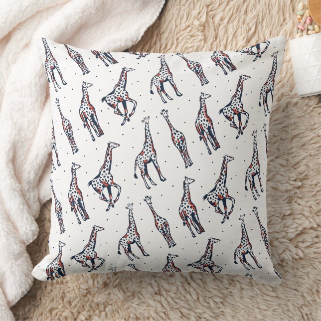 Cute Running Giraffe Safari Pattern Throw Pillow (Blanket)