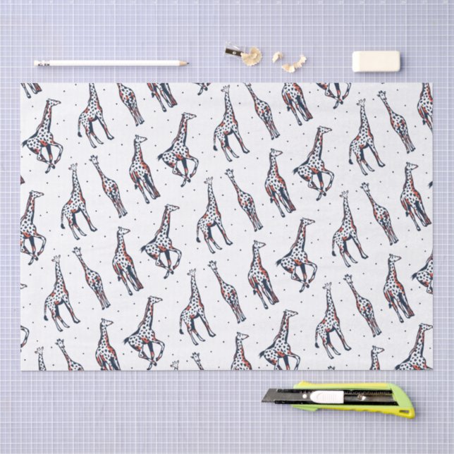 Cute Running Giraffe Safari Pattern Tissue Paper (Craft)
