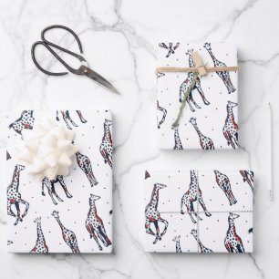 Cute Running Giraffe Safari Pattern Wrapping Paper Sheets