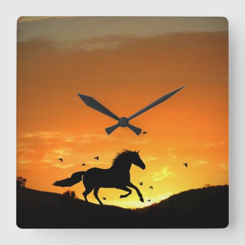 Cute Running Horse and Birds Clock