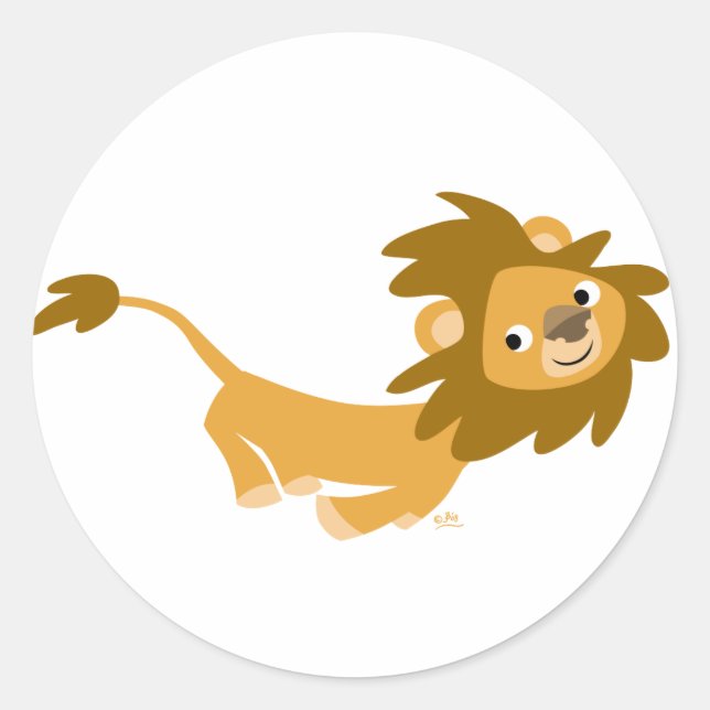 Cute Running Lion round sticker (Front)