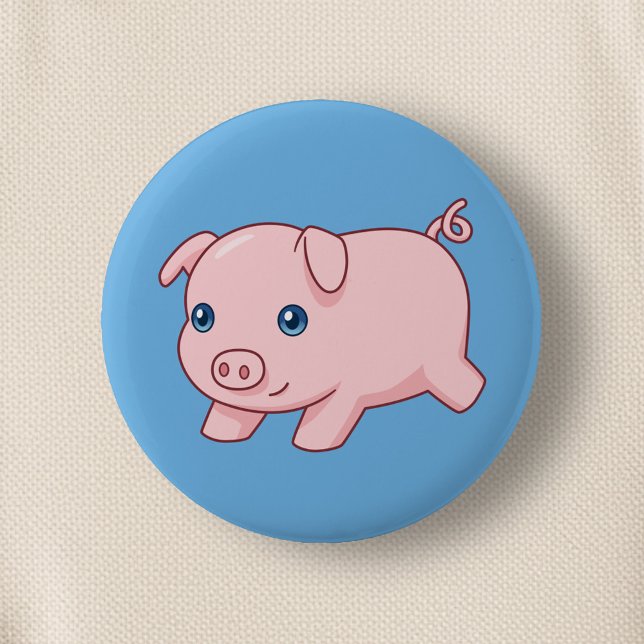 Cute Running Piglet Pig on Blue Button (Creator Uploaded)
