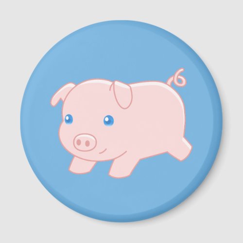 Cute Running Piglet Pig on Blue Magnet