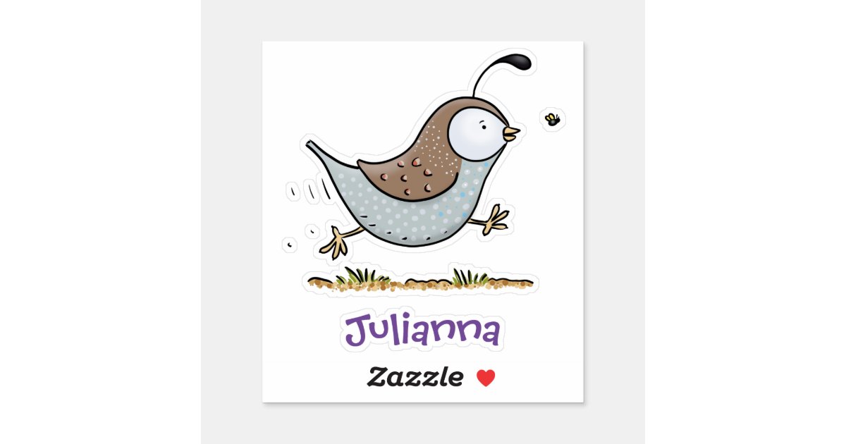 Cute running quail cartoon illustration sticker | Zazzle