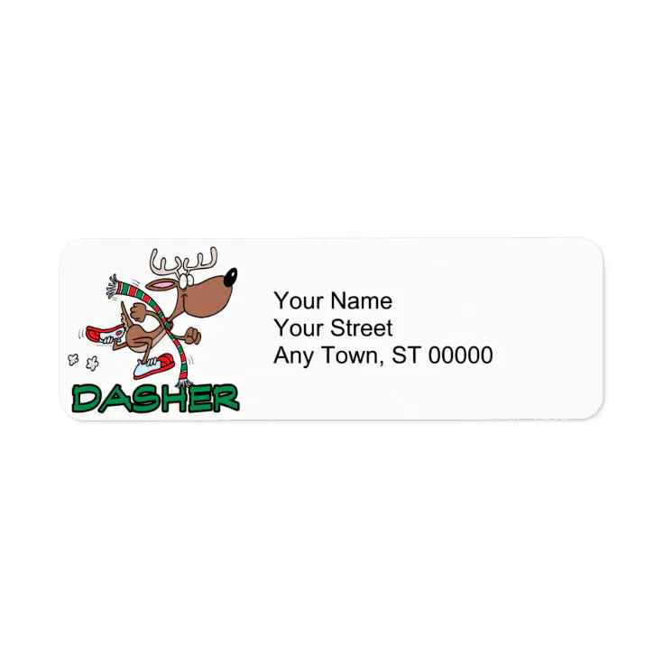 cute running reindeer DASHER cartoon Label | Zazzle