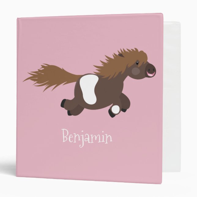 Cute running Shetland pony cartoon illustration 3 Ring Binder (Front/Inside)
