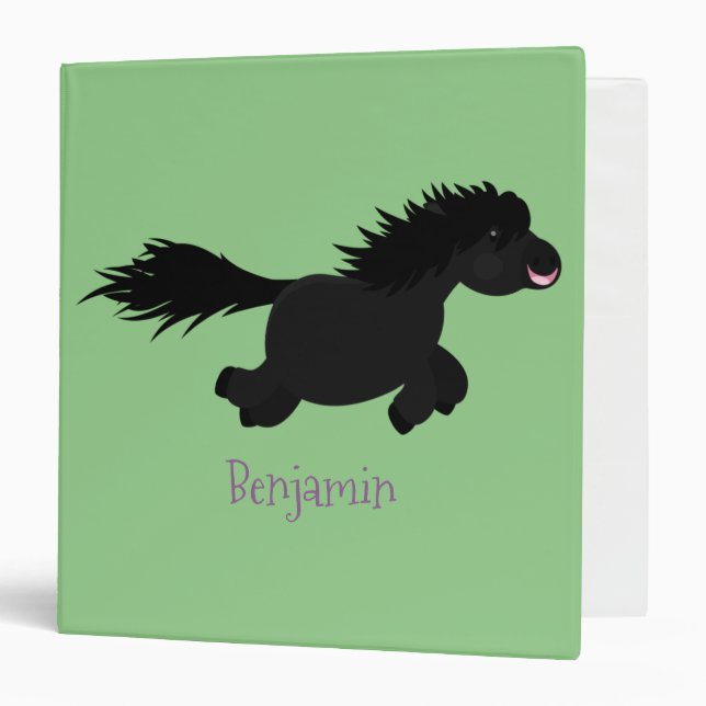 Cute running Shetland pony cartoon illustration 3 Ring Binder (Front/Inside)