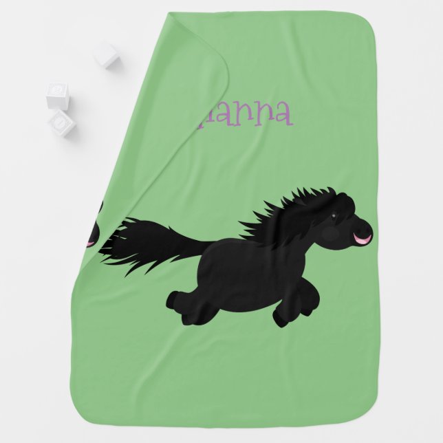 Cute running Shetland pony cartoon illustration Baby Blanket (In Situ)