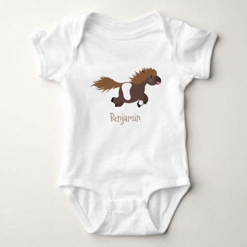 Cute running Shetland pony cartoon illustration Baby Bodysuit