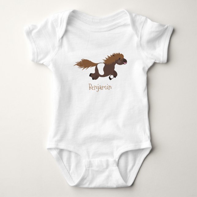 Cute running Shetland pony cartoon illustration Baby Bodysuit (Front)