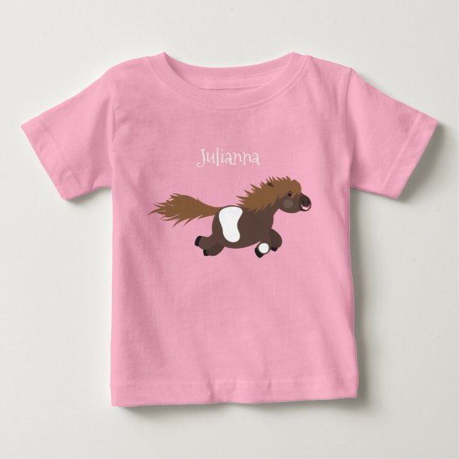 Cute running Shetland pony cartoon illustration Baby T-Shirt (Front)