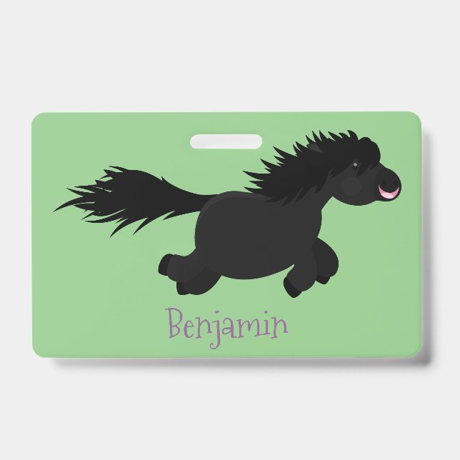 Cute running Shetland pony cartoon illustration Badge (Front)
