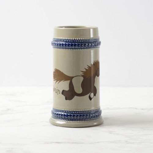 Cute running Shetland pony cartoon illustration Beer Stein