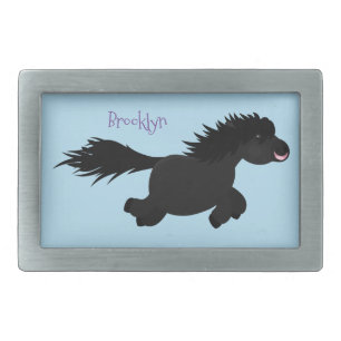 Cute running Shetland pony cartoon illustration Belt Buckle