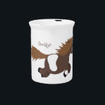 Cute running Shetland pony cartoon illustration Beverage Pitcher<br><div class="desc">This cute,  running Shetland pony is drawn in adorable cartoon illustration style. Lots of farmyard fun from the isles!</div>