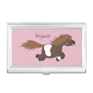 Cute running Shetland pony cartoon illustration Business Card Case
