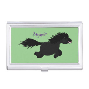 Cute running Shetland pony cartoon illustration Business Card Case