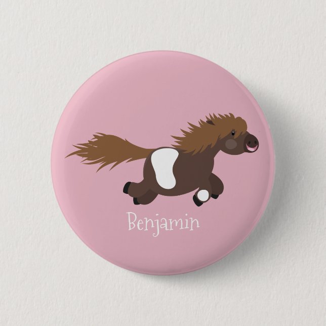 Cute running Shetland pony cartoon illustration Button (Front)