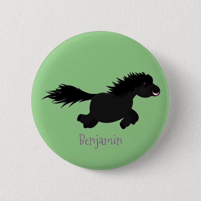 Cute running Shetland pony cartoon illustration Button (Front)