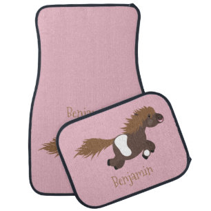 Cute running Shetland pony cartoon illustration Car Floor Mat