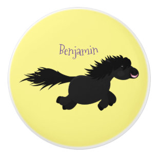 Cute running Shetland pony cartoon illustration Ceramic Knob