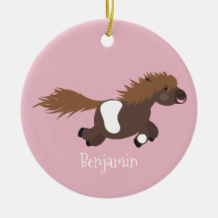 Cute running Shetland pony cartoon illustration Ceramic Ornament