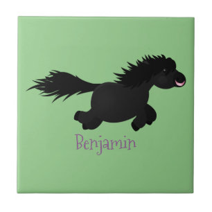 Cute running Shetland pony cartoon illustration Ceramic Tile
